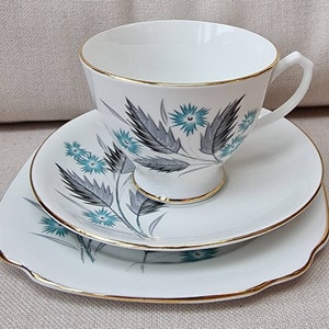 Windsor Bone China Trio in Turquoise flowers pattern.