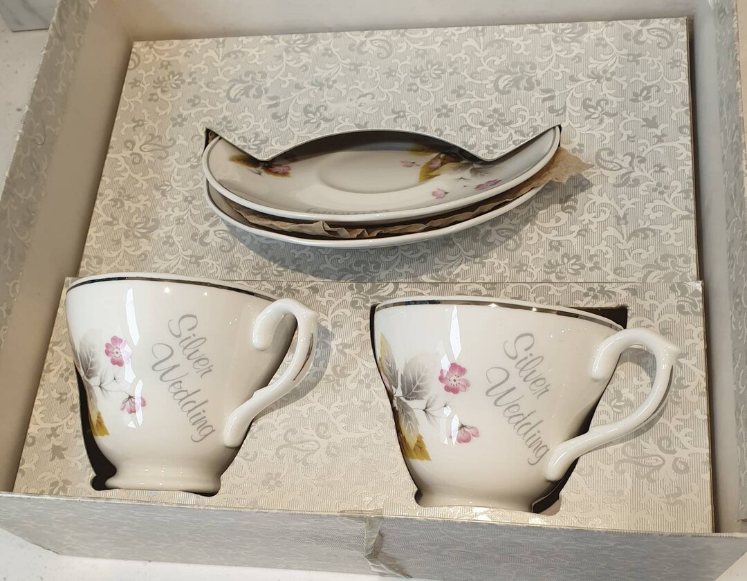 Royal Kensington Fine Bone China Silver Wedding 2 X Cup and Saucer