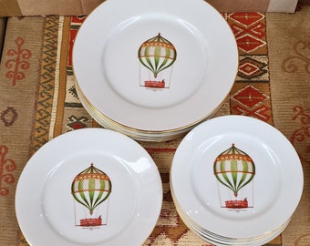 Limoges La Reine Porcelain Dining Plates. -  Hot Air Balloon -  3 Different Sizes Available.  Choose from drop down menu