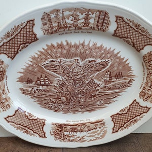 Vintage Fancy Oval Large Meat Platter from Alfred Meakin Pottery  -  Fair Winds,  E Pluribus Unum