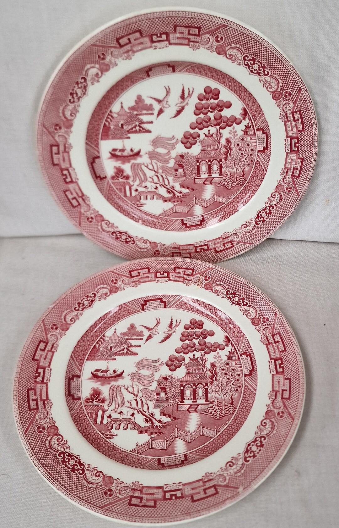 Johnson Brothers Pottery Dinner Plates Willow Pattern, Red and White Etsy