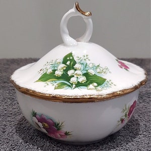 Pote de porcelana óssea Royal Albert - Flores do mês
