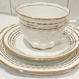 William Lowe Hand Painted English Bone China Trio  -  Deco Pattern