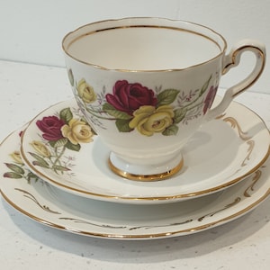 Royal Stafford Bone China Trio - red and yellow Roses