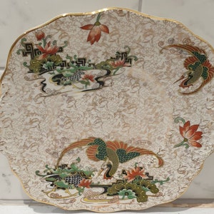 Vintage Thomas Forester, Trading as Phoenix China, Cake Plate - Hand painted Imari Colours Crane Pattern