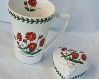 Portmeirion Pottery Mandarin Mug - Botanic Garden,  October,  Free Trinket Box