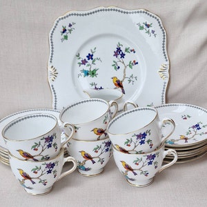 RARE. - Vintage Tuscan Bone China, Exclusively For Harrods, Hand Enamelled,  Tea Items -  Exotic Bird design, No 9319