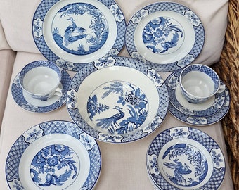 Antique Woods Plates,  Bowls and Trios in  Yuan Pattern