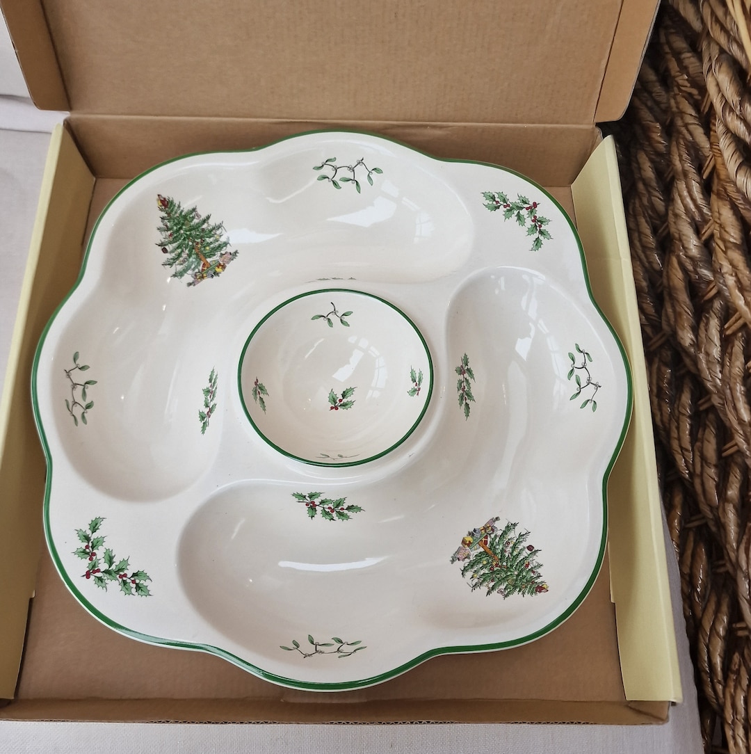 Vintage Spode Bone China Large, 3 Section, Chip N Dip, Hors D'oeuvres