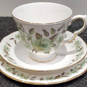 Sedgley Colclough Bone China Trio in Green Floral Pattern