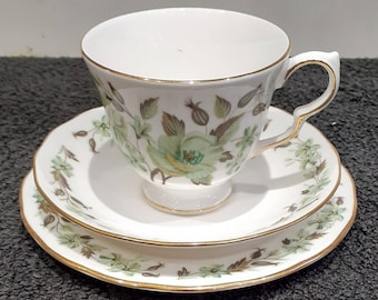 Sedgley Colclough Bone China Trio in Green Floral Pattern