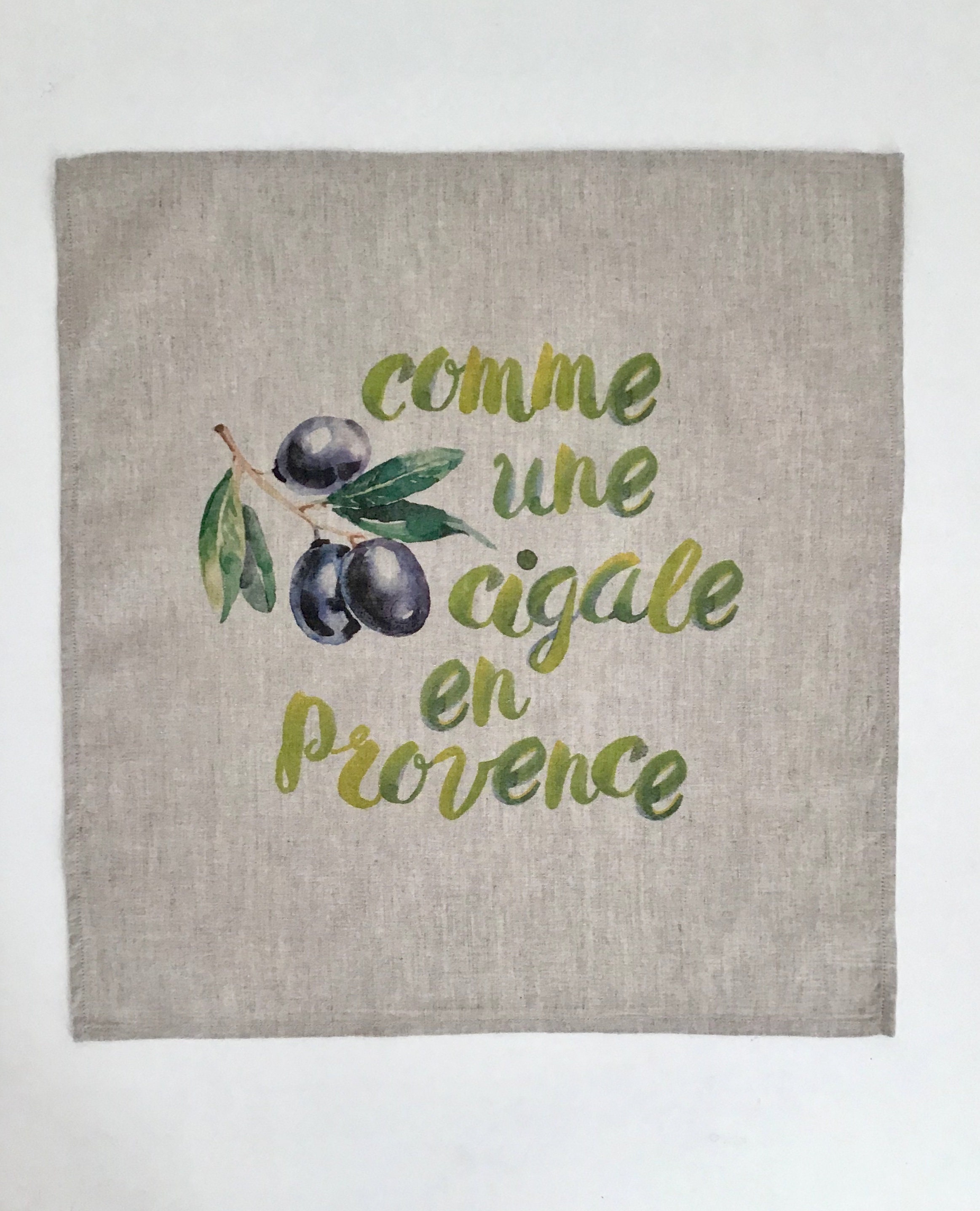 Serviette de Table en Lin Coton, Serviette Thé Imprimé Olives Cigale Provence, 45 /45 Centimètres, L