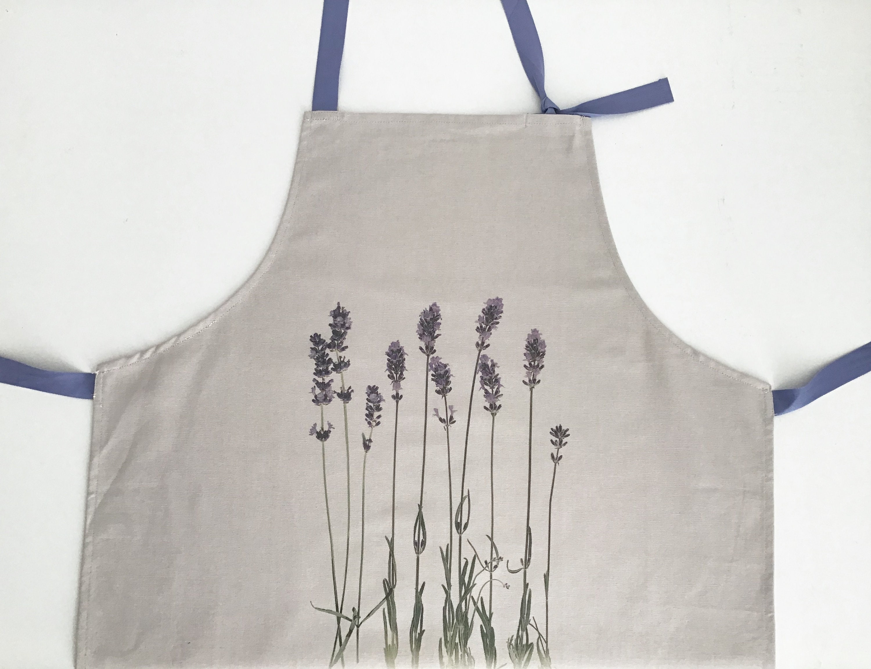 Tablier de Cuisine Imprimé Lavandes Manuellement, en Coton, Pour Femme, Lanière Cou Réglable, Fait M