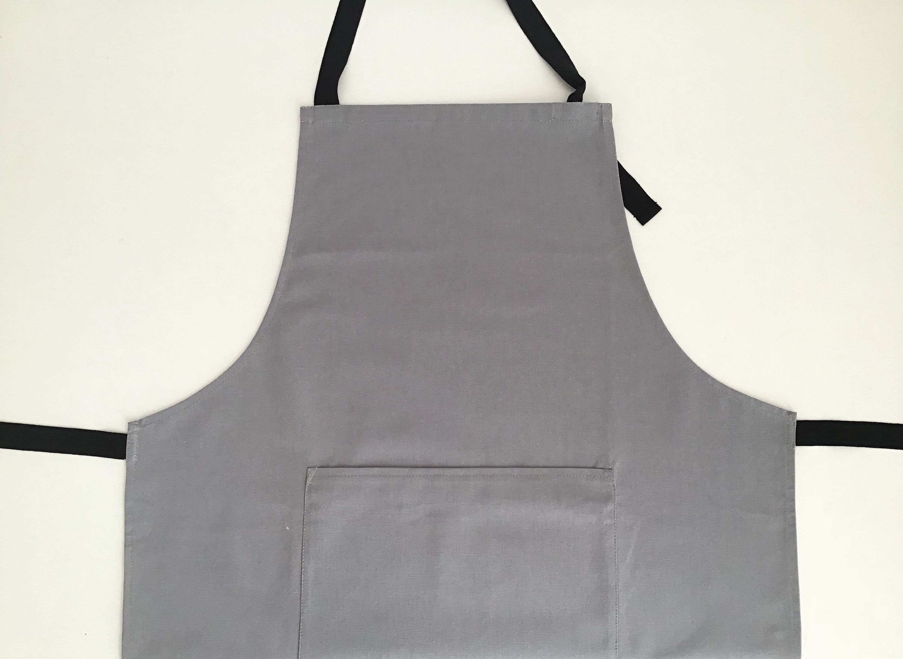 Tablier de Cuisine Pour Homme, Bavette Étroite, Barbecue, Bbq Gris Lanières Noires, Bachette Coton, 