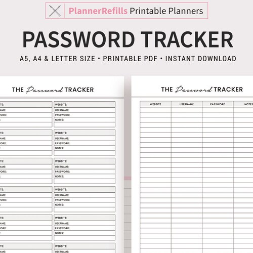 Password Tracker Printable Planner Inserts A4 A5 Letter - Etsy