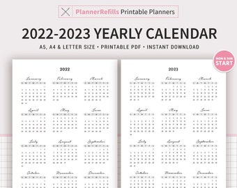2022 year at a glance calendar printable calendar letter etsy
