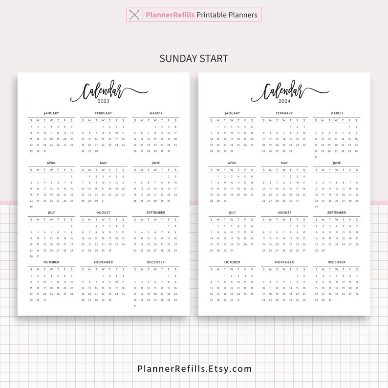 2023 Calendar 2024 Calendar Year at a Glance Planner - Etsy