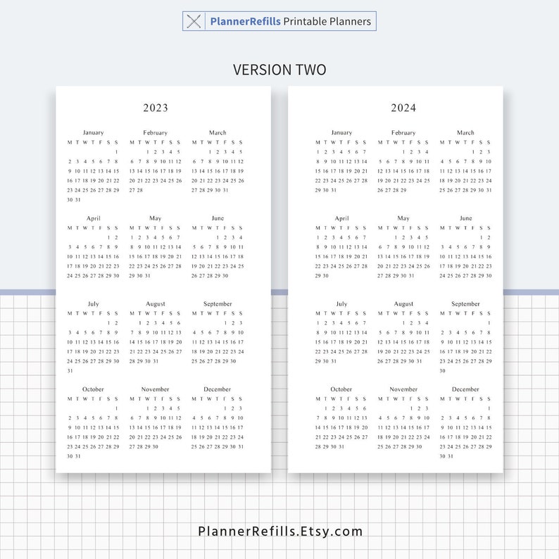 2023 2024 yearly calendar year at a glance yearly agenda etsy