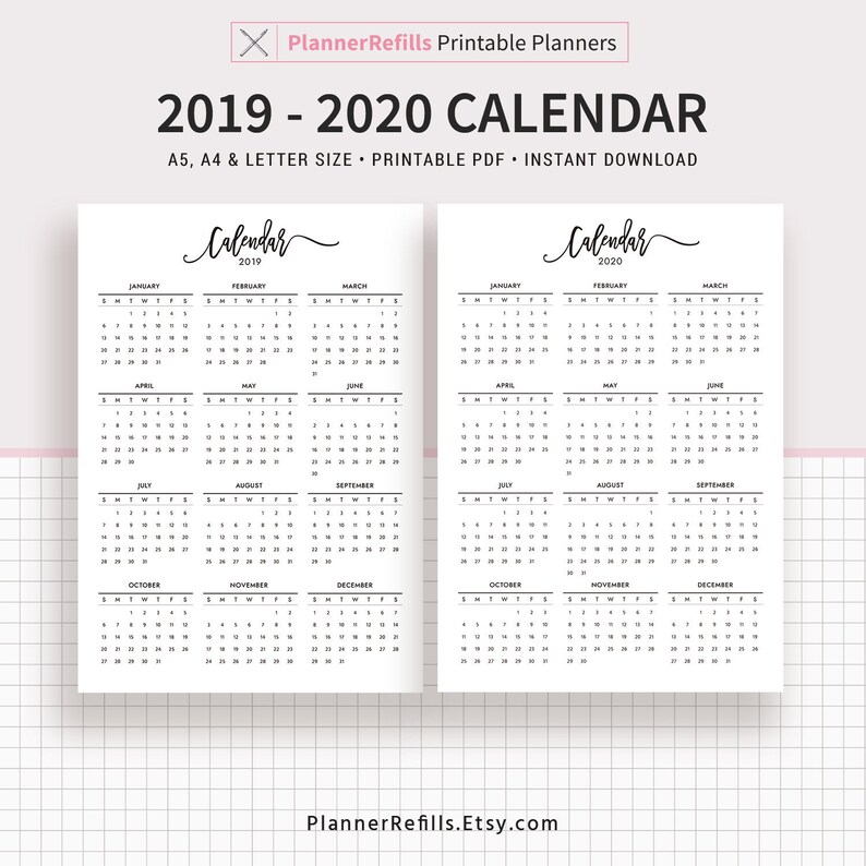 2019-2020 Calendar Printable, Planner Refills, Printable Planner, Filofax A5, A5, A4, Letter Dimensions, Planner Inserts,Prompt Obtain photograph about 30.07 Sign Printable titled 2019-2020 Calendar Printable, Planner Refills, Printable Planner, Filofax A5, A5, A4, Letter Dimension, Planner Inserts,Prompt Obtain