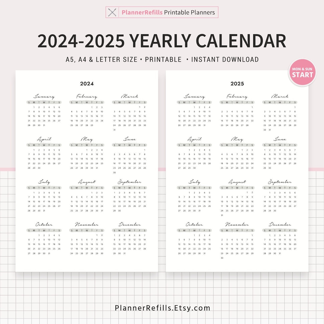 Jahreskalender 2024 Jahreskalender 2025 Jahresübersicht - Etsy.de