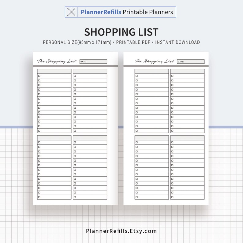 Shopping List, Grocery List, Personal Size, Printable Planner Inserts ...