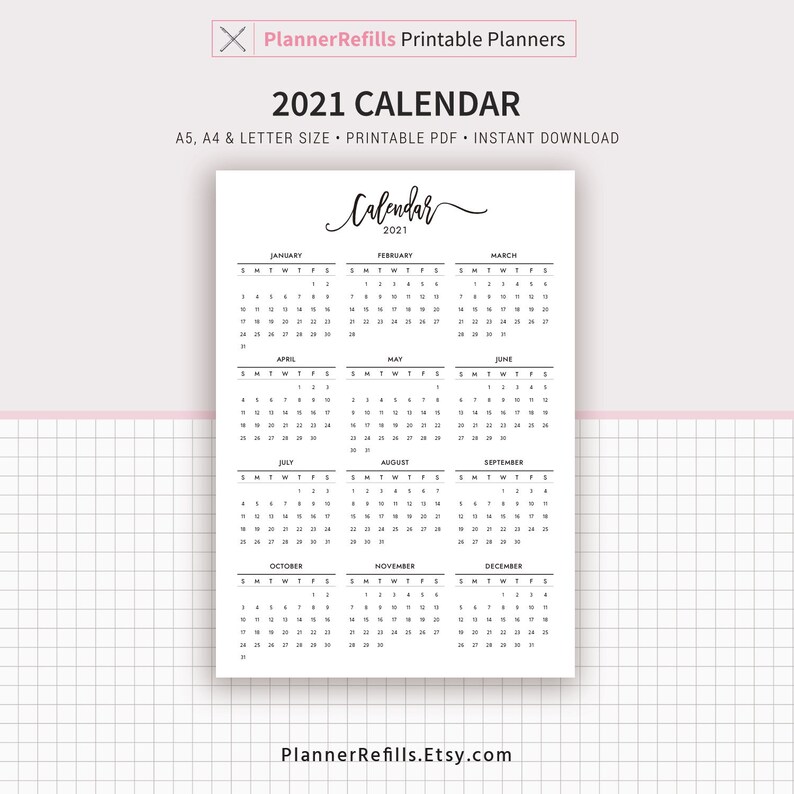 2021-2022 Calendar Printable Year at a Glance Planner | Etsy
