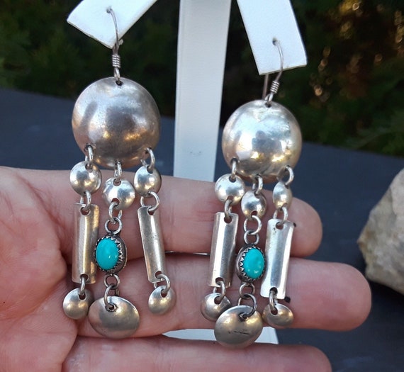 Navajo Chandelier Turquoise & Sterling silver ear… - image 4