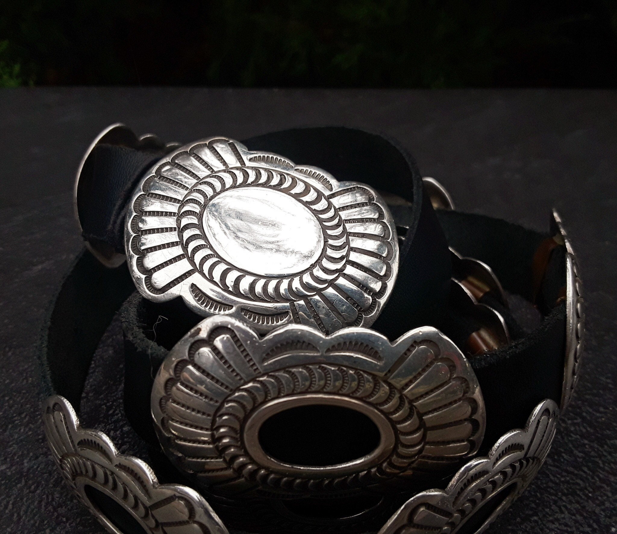 Vintage Navajo Traditional Concho Belt Hand Stamped and Hallmarked HC ...