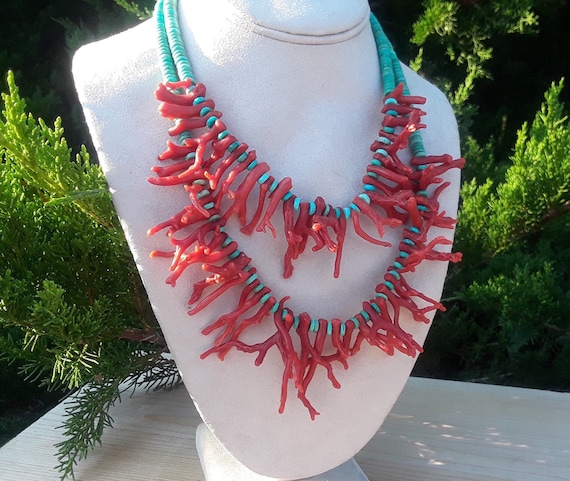 Brilliant Vintage Santo Domingo Double Strand Coral Silver Necklace Brilliant Vintage Santo Domingo Double Strand Coral Silver Necklace