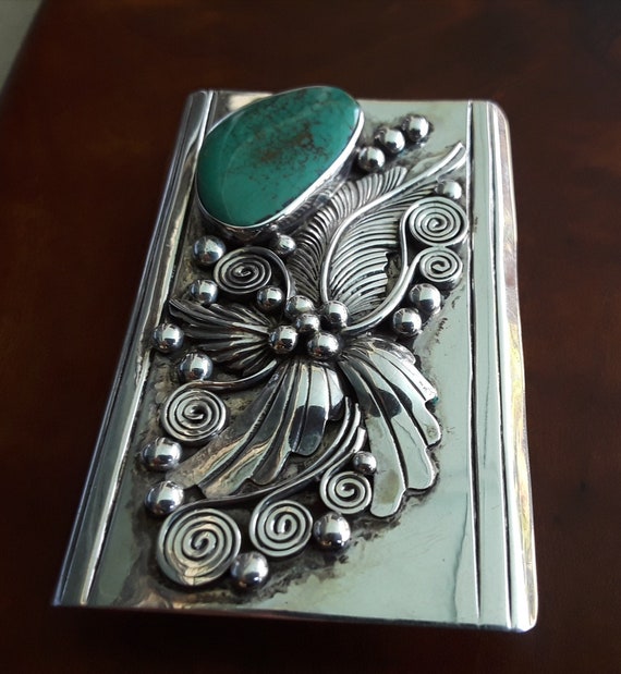 Navajo Hand Wrought Sterling silverTurquoise Buck… - image 3