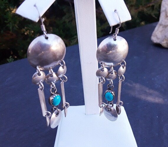 Navajo Chandelier Turquoise & Sterling silver ear… - image 2