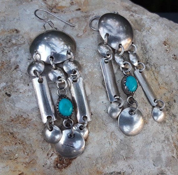 Navajo Chandelier Turquoise & Sterling silver ear… - image 6