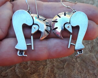 Navajo Modernist Walter Vandever Sterling silver Kokopelli dangle earrings