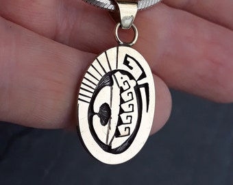 Navajo Sterling silver and 14K Gold Native American Bear pendant