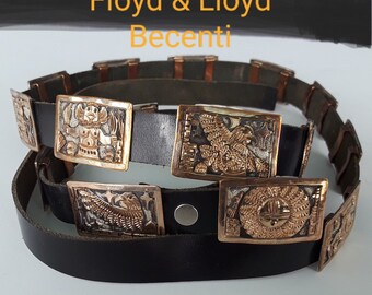 Vintage Kachina Concho Belt made by Floyd & Lloyd Becenti in Sterling silver and GF // Vintage Native American 1980s