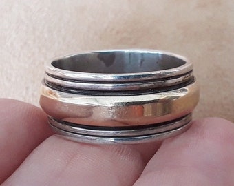 Mans Wedding Band in Heavy 14K Solid Gold and Sterling silver Hallmarked MM Rogers