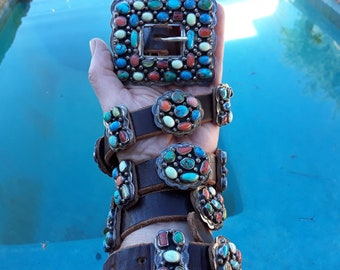 Navajo Multi Stone Cluster Turquoise  Concho Belt