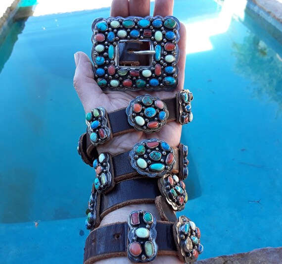 Navajo Multi Stone Cluster Turquoise Concho Belt - Etsy display picture 1
