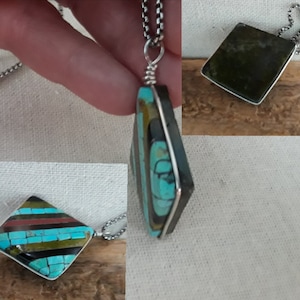 Santo Domingo Reversible Necklace Inlaid with Turquoise Pipestone Jet and Serpentine | Kewa Pueblo Jewelry