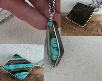 Santo Domingo Reversible Necklace Inlaid with Turquoise Pipestone Jet and Serpentine | Kewa Pueblo Jewelry