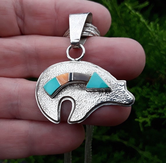 American West Jewelry Sterling Silver Earth Spirit Bear Pendant Enhancer - Southwestern Style
