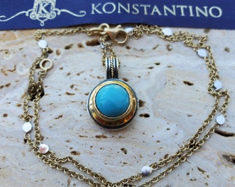 Konstantino 18K Gold and Sterling silver Turquoise pendant and 14K Gold Necklace