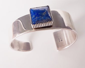 Navajo Modern Lapis Wide Cuff bracelet // Vintage // Sterling silver