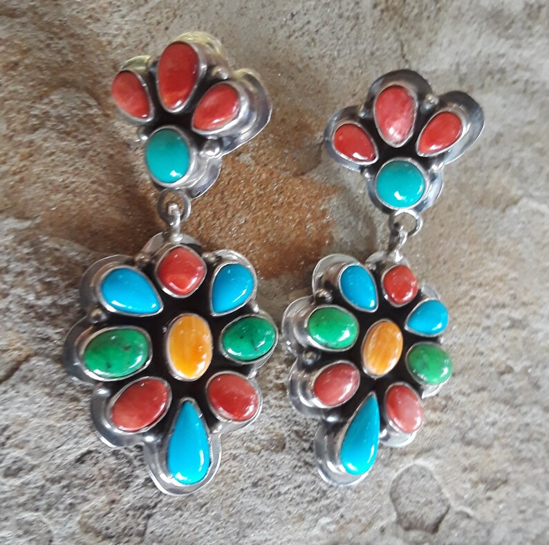 Paul Livingston Navajo Cluster Earrings Multi Stone - Etsy