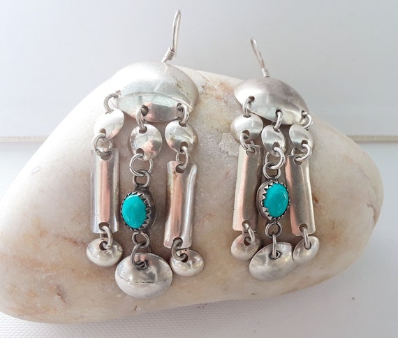 Navajo Chandelier Turquoise & Sterling silver ear… - image 3