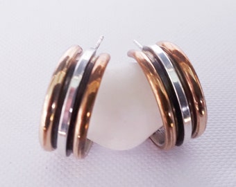 Navajo Modernist Sterling silver and Gold filled Hoop earrings