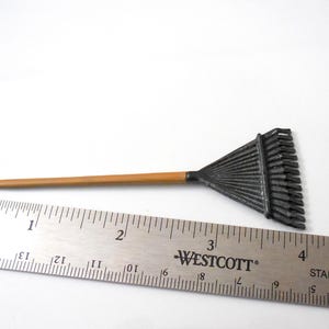 Miniature Wood Handle Rake w/ Leaves, Halloween or Fall Fairy Garden & Seasonal Decor