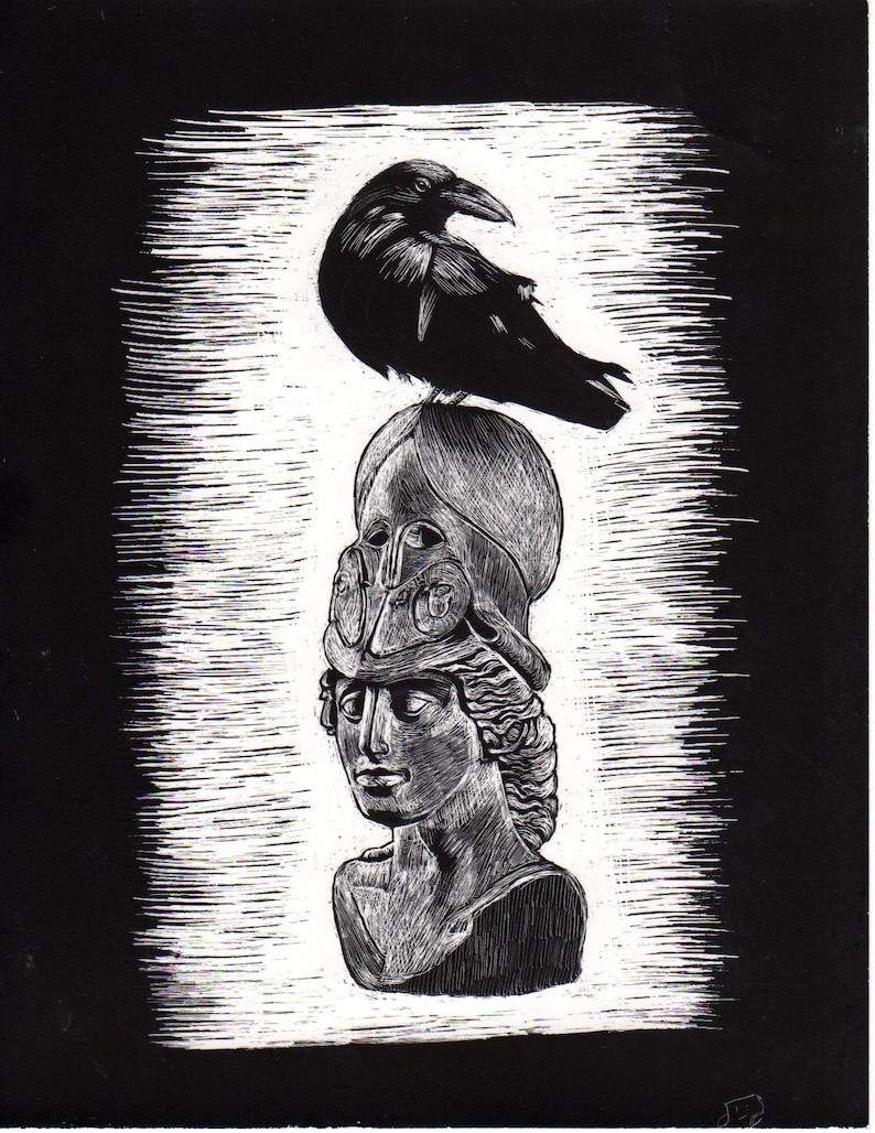 The Raven on bust of Athena's Etsy
