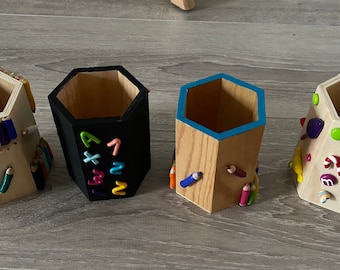 Pot à crayons en bois avec décorations en Fimo (à choisir, vendu à l’unité)