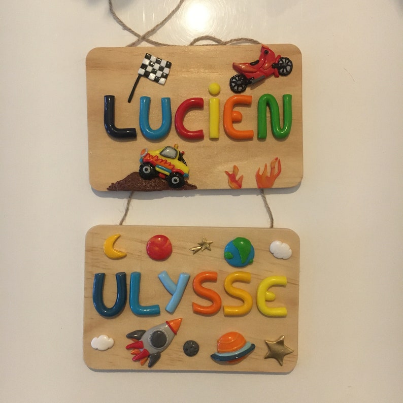 Plaque de porte avec prénom et décorations en fimo SUR COMMANDE uniquement image 4